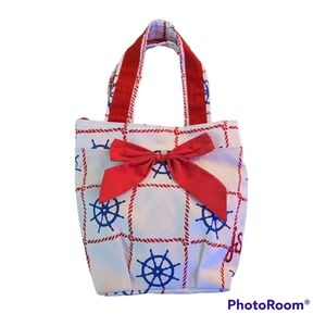 Jessie Steele Out To Sea Shopping Tote Bag Red White Blue 100% Cotton PVC Lining
